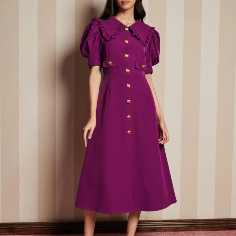 NWT! Sister Jane Purple Midi Dress with Gold Buttons Size L